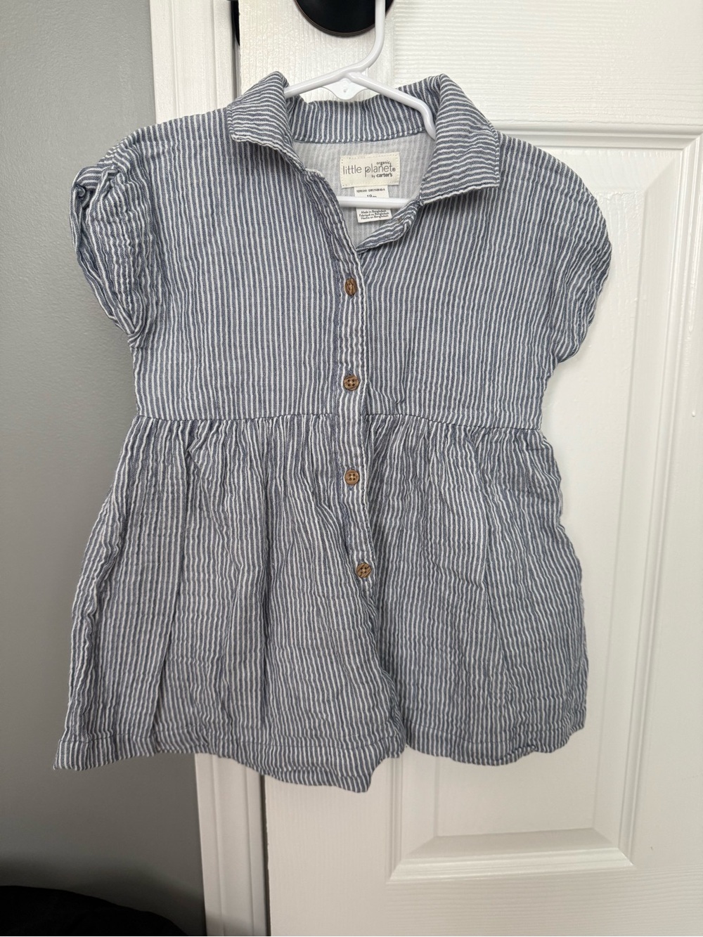 Little Planet Blue Striped Dress- 100% organic cotton- size 18 months